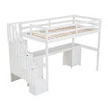 Twin Size Loft Bed Frame With Built In Desk And Double Storage Drawers,White Twin White Solid Wood Mdf