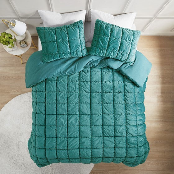 3 Piece Comforter Set King Teal Polyester