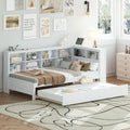 Wooden Twin Size Daybed With Twin Trundle, Daybed With Storage Shelf And Usb Charging Ports,White Twin White Wood