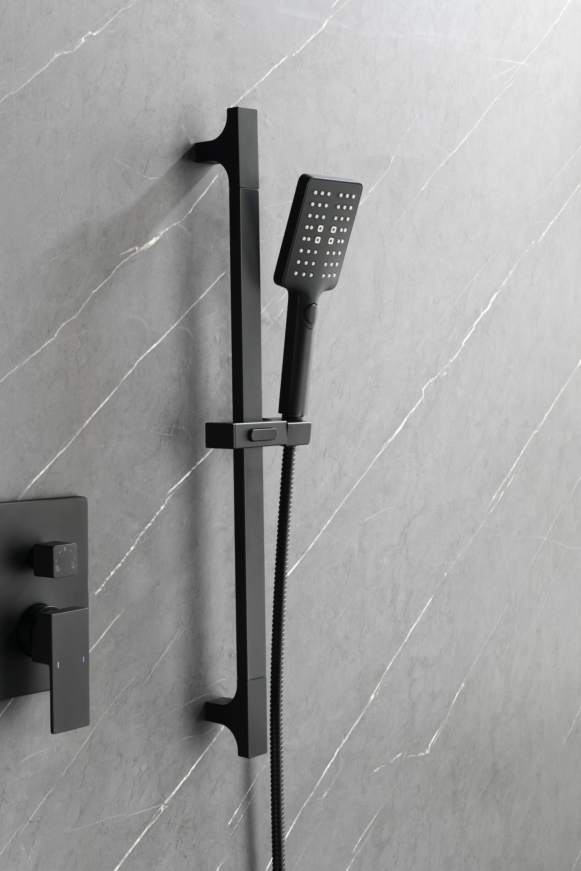 Wall Mounted Shower System In Matte Black With Shower Head, Handheld Shower, 3 Body Jets Matte Black Brass Brass