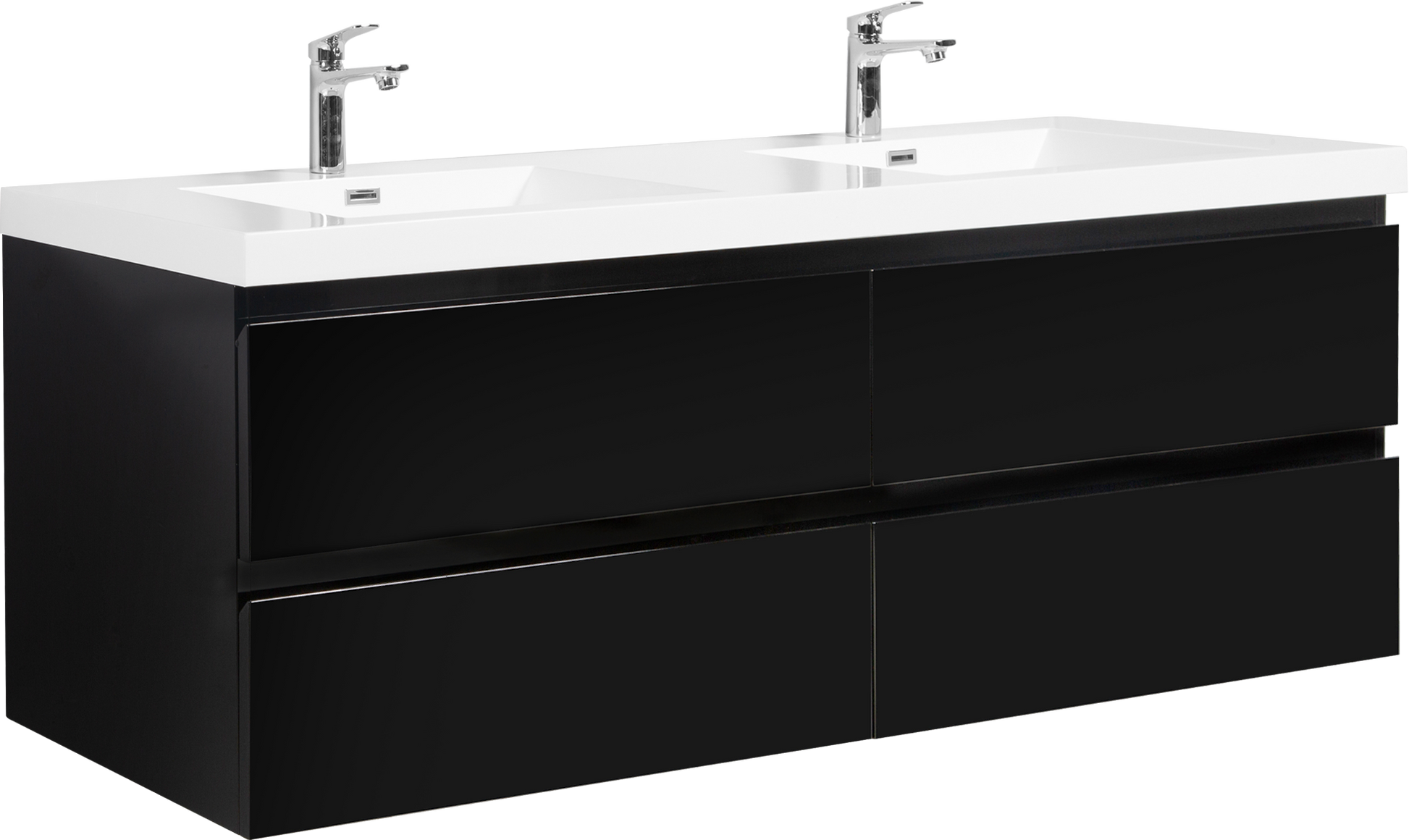 72" Floating Bathroom Vanity With Sink, Modern Wall Mounted Bathroom Storage Vanity Cabinet With 2 Resin Top Basin And 4 Soft Close Drawers, Glossy Black 24V11 72Gb 4 Black Bathroom Wall Mounted Mdf