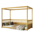 Twin Size Canopy Bed Frame With Guardrails For Kids,Floor Bed Twin With Four Poster Design,Kids Montessori Floor Bed,Wood Canopy Bed Frame For Girls,Boys Twin,Natural Box Spring Required Twin