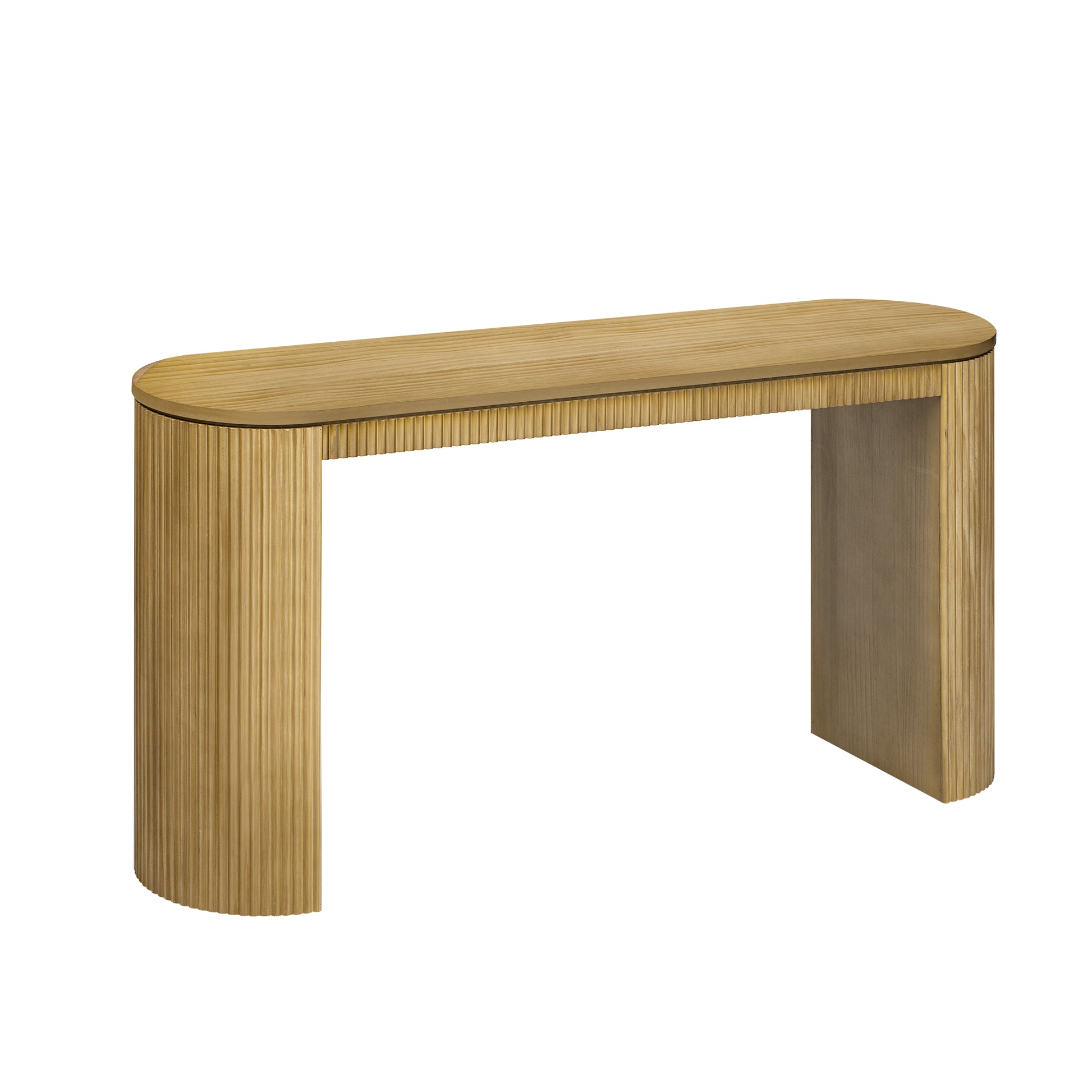 Curved Design Console Table With Unique Vertical Stripe Design ,Suitable For Living Room,Study And Entrance Natural Pine