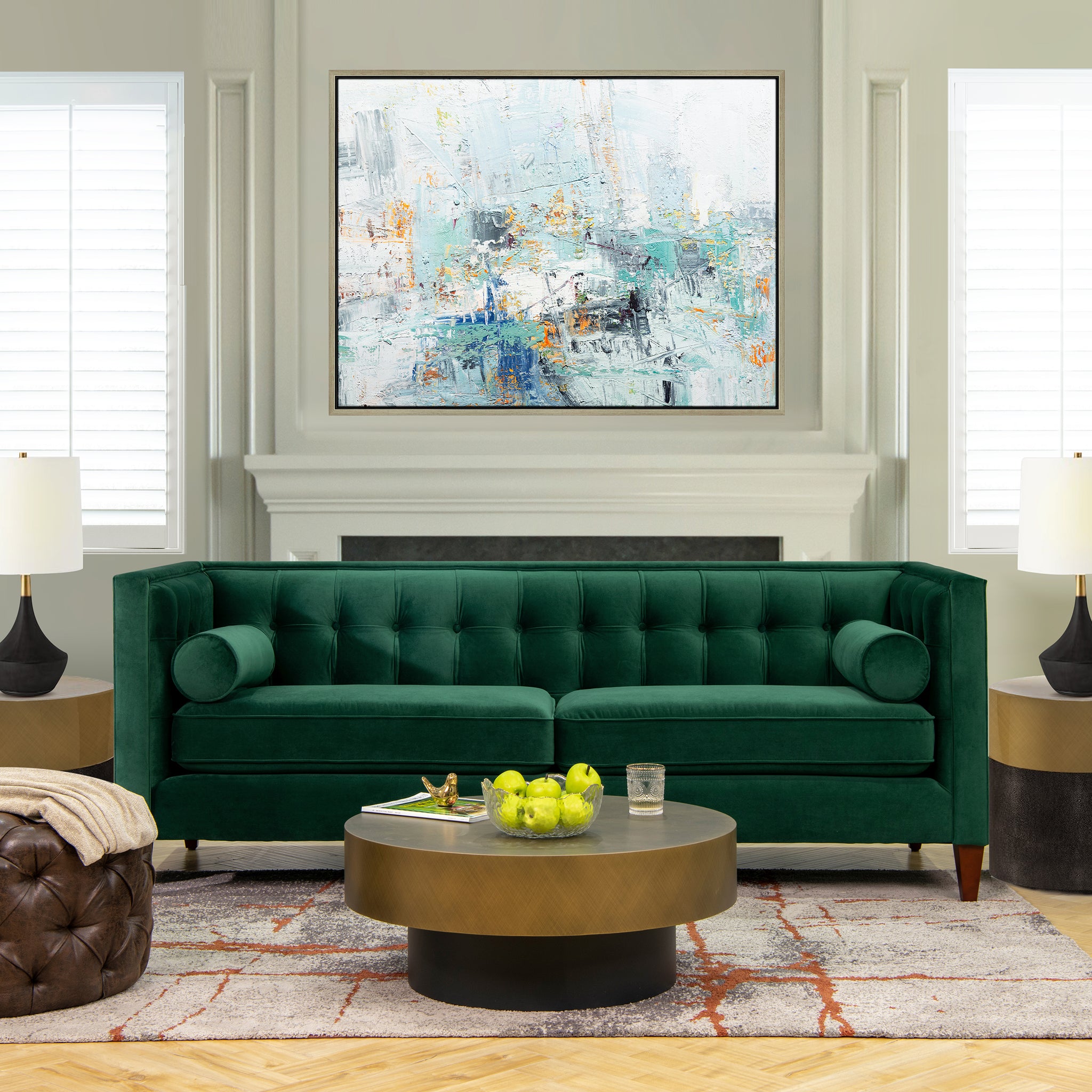 Jack 84" Modern Tuxedo Tufted Sofa, Evergreen Velvet Green Foam Velvet 3 Seat