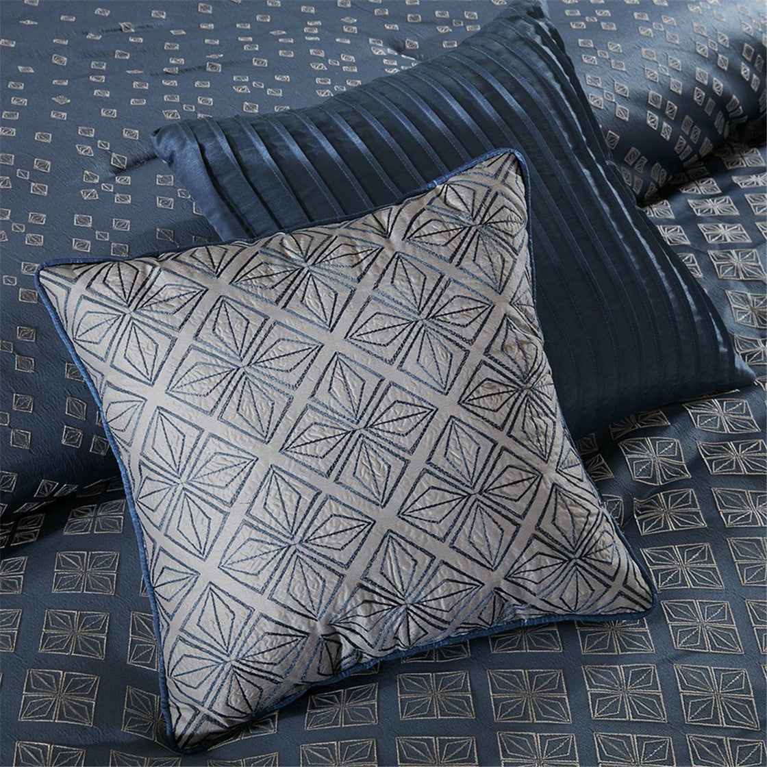 7 Piece Jaquard Comforter Set Navy Queen Queen Navy Polyester