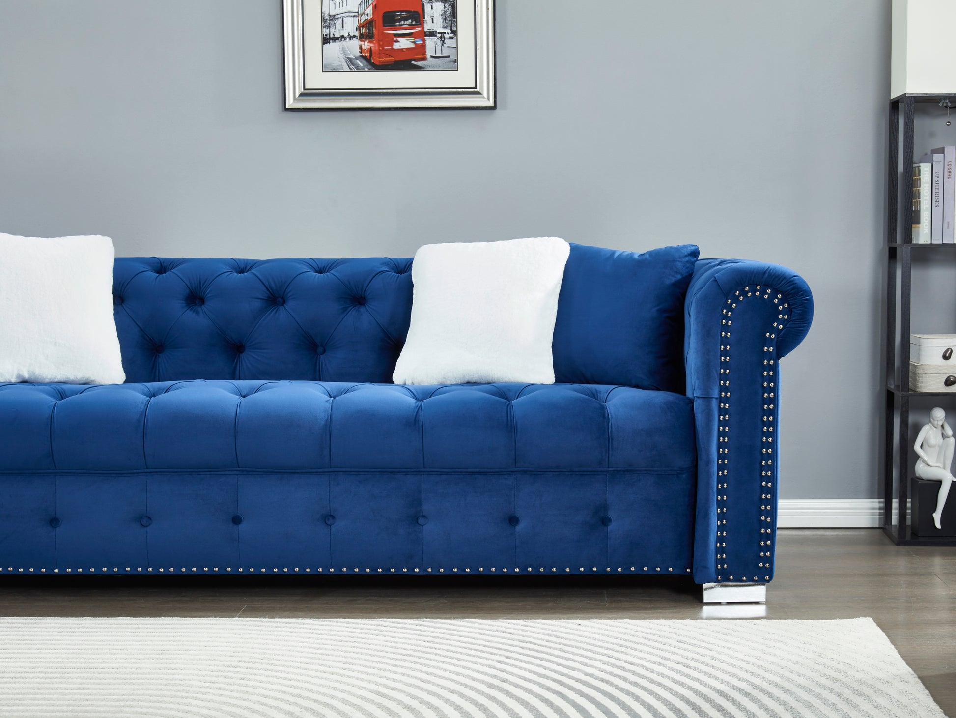 Reversible Sectional Sofa 4 Seater Oversized Convertible L Shaped Couch Velvet Sofa Couch Navy Blue Velvet 4 Seat