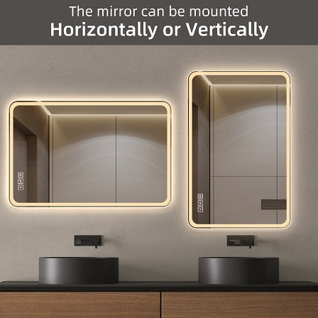 48*32 Inch Bathroom Mirror With Led Lightsanti Fog Lighted Vanity Mirrors For Wall Mounted, 3 Colors And 5 Level Dimmable, Horizontal Vertical Clear Modern Glass