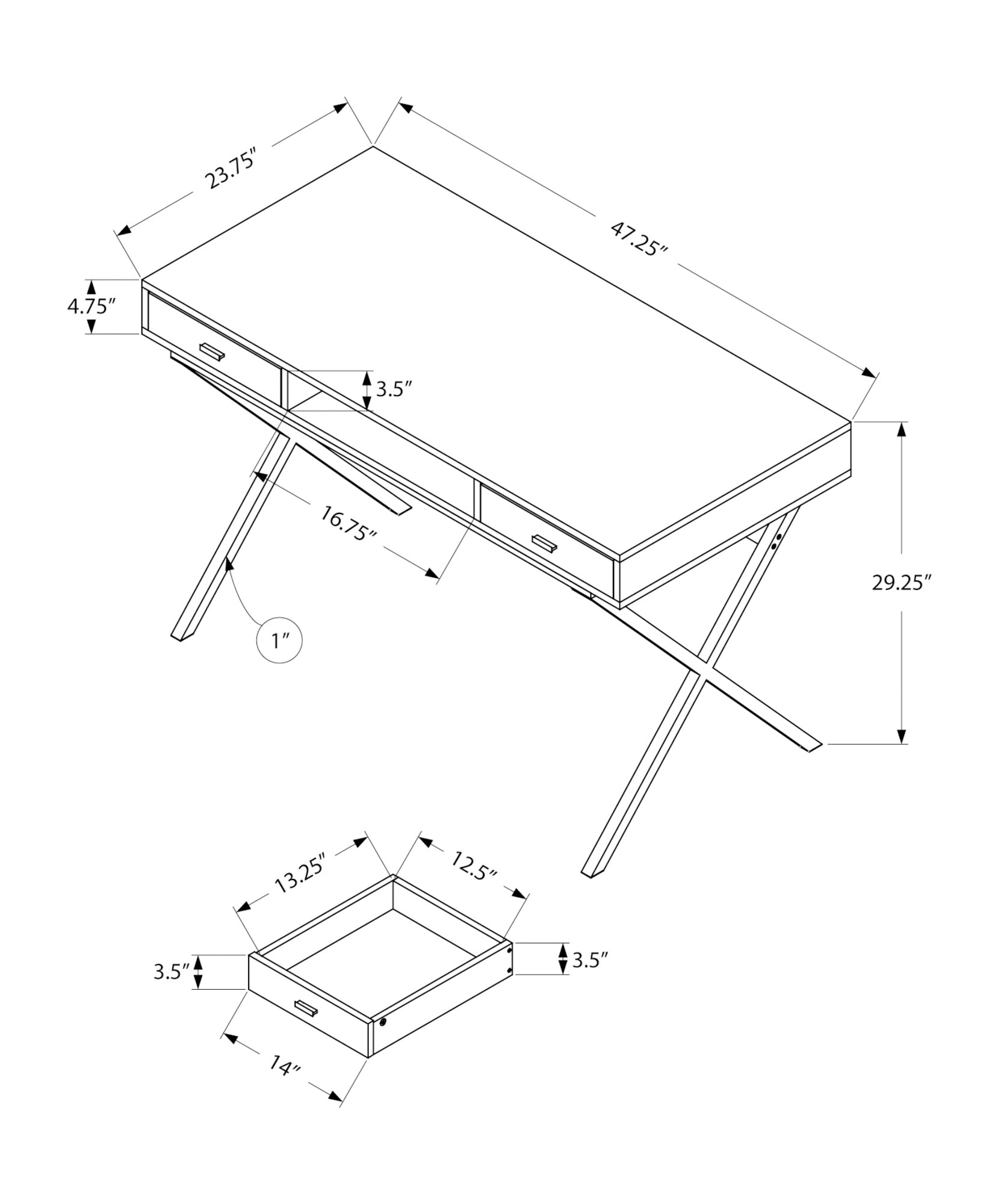 Computer Desk, Home Office, Laptop, Storage Drawers, 48"L, Work, Grey Laminate, Black Metal, Contemporary, Modern Grey Particle Board