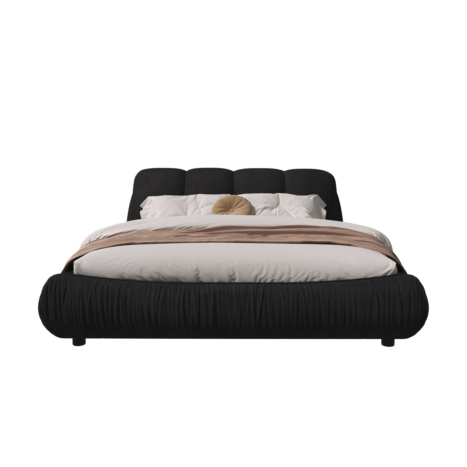 King Size Upholstered Platform Bed With Oversized Padded Backrest, Thickening Pinewooden Slats And Solid Wood Leg,Black Box Spring Not Required King Black Wood Pine Polyester Solid Wood