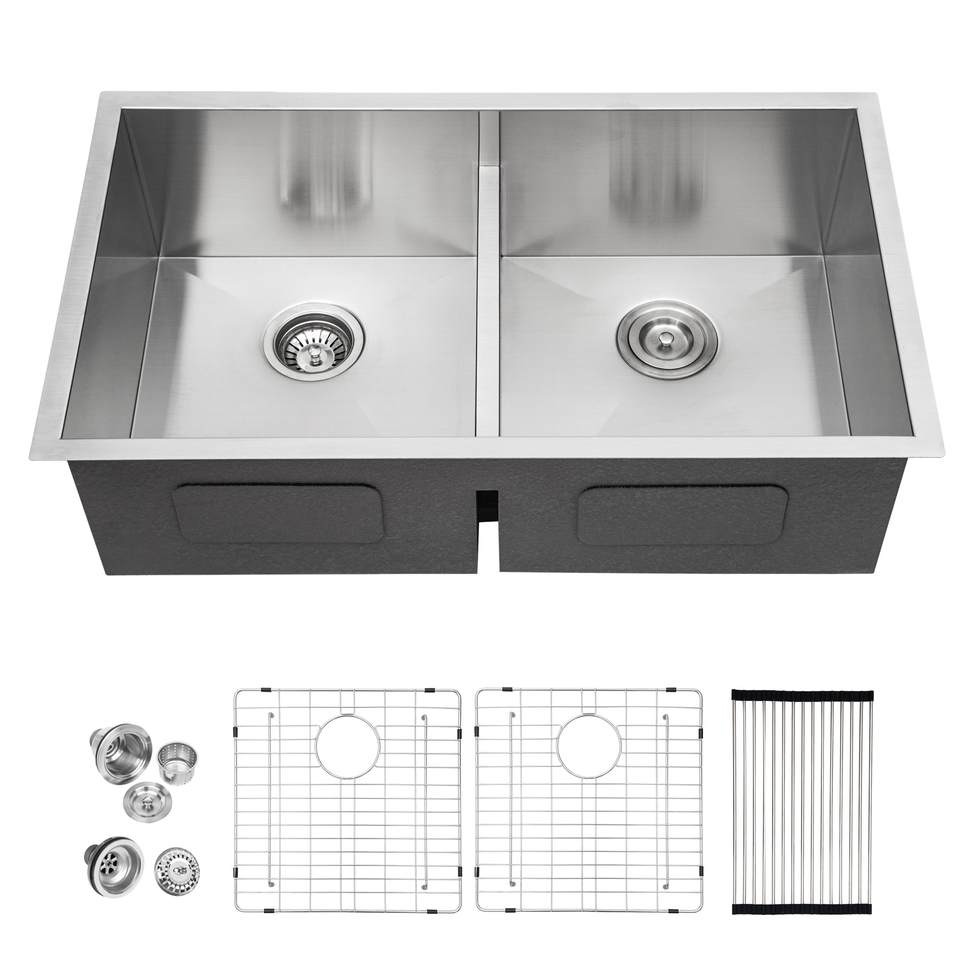 Double Bowl 50 50 Undermount Sink 36"X19" Double Bowl Kitchen Sink 16 Gauge With Two 10" Deep Basin Brushed Nickel Stainless Steel