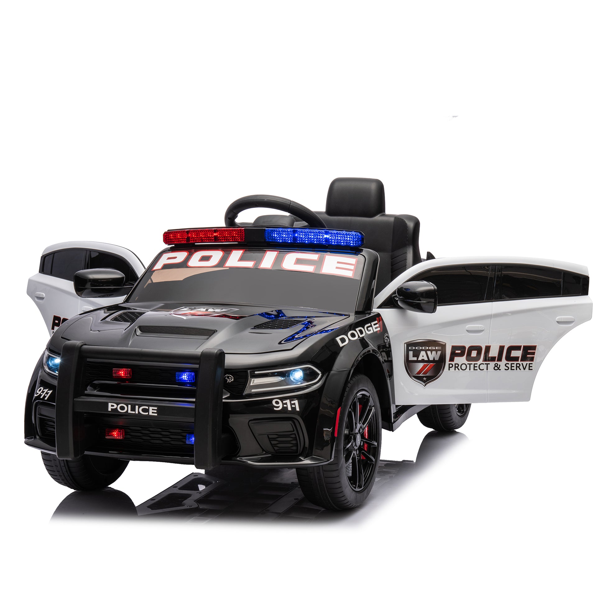 Licensed Dodge Charger,12V Kids Ride On Police Car W Parents Remote Control,Anti Collision Bar,Front& Top Alarm Light Design,Police Car Sticker,Megaphone,Three Speed,Slow Start,Four Wheel Suspension. Black Plastic