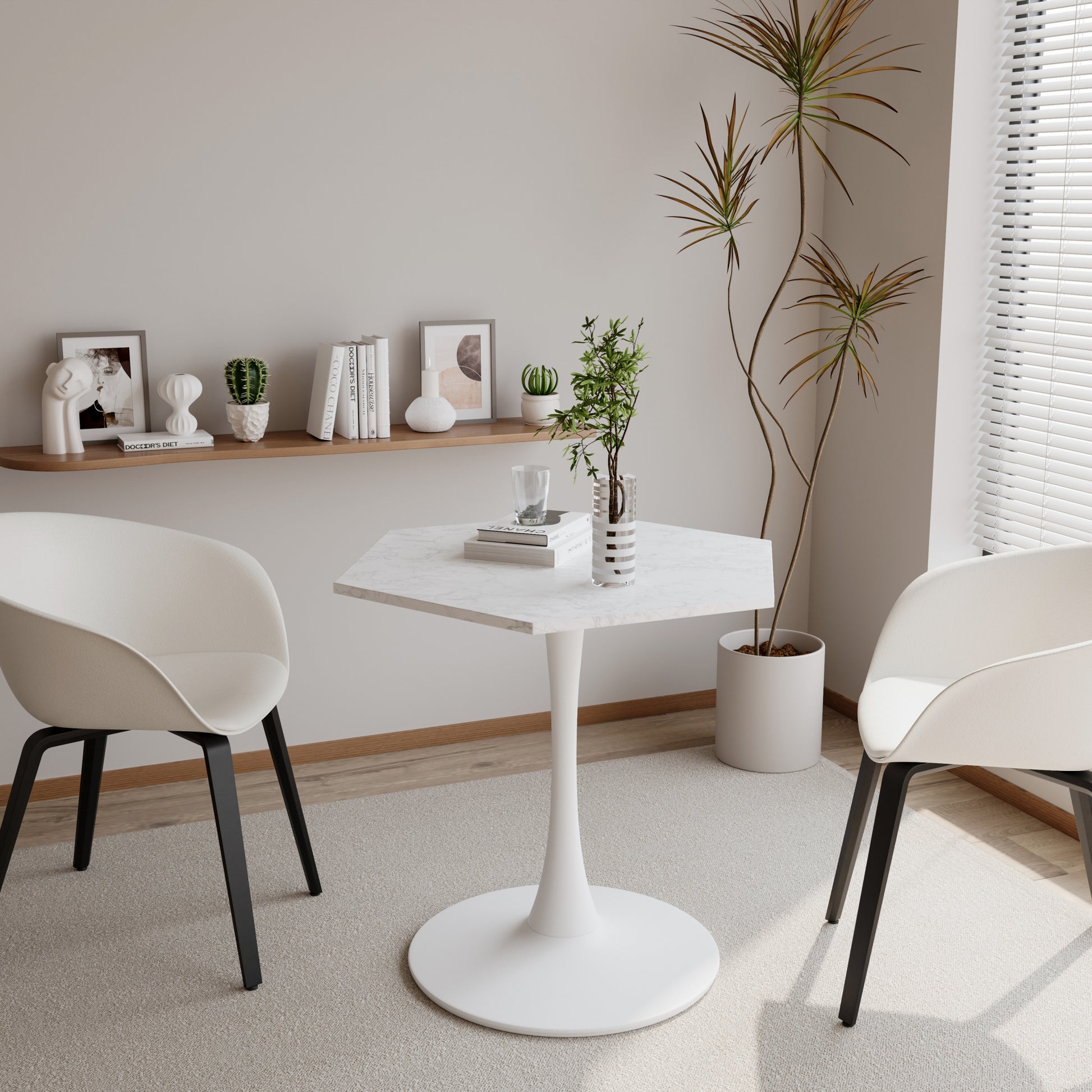 31.50" Modern Hexagonal Coffee Table With White Printed Marble Top And Metal Base For Dining Room, Kitchen And Living Room White Marble Mdf Metal