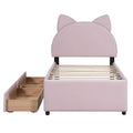 Twin Size Upholstered Platform Bed With Cartoon Ears Shaped Headboard And 2 Drawers, Pink Box Spring Not Required Twin Pink Wood Bedroom Bed Frame Faux Leather Upholstered