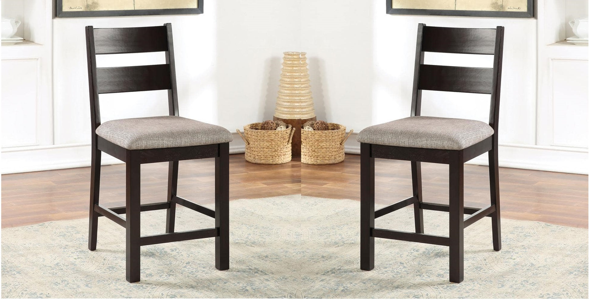 Dining Chairs Padded Fabric Seat Set Of 2Pc Side Chair Ladder Back Kitchen Dining Room Espresso Color Espresso,Gray Dining Room Classic,Contemporary,Modern,Transitional Dining Chairs Rubberwood