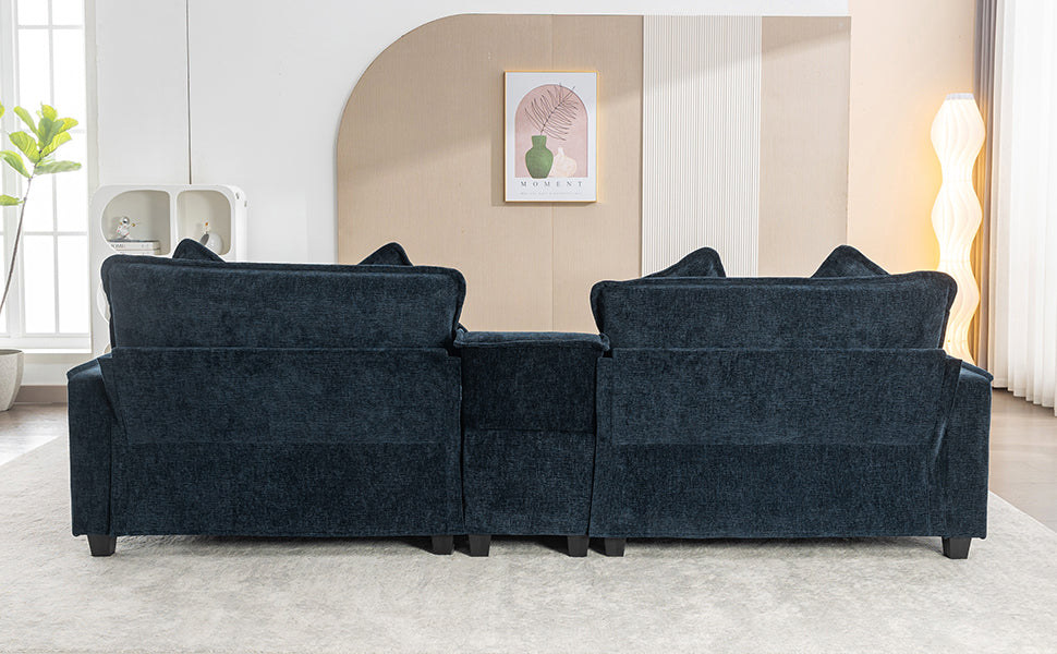 112.6" Sectional Sofa Chenille Upholstered Sofa With Two Removable Ottoman, Two Usb Ports, Two Cup Holders And Large Storage Box For Living Room, Blue Blue Foam Chenille 2 Seat