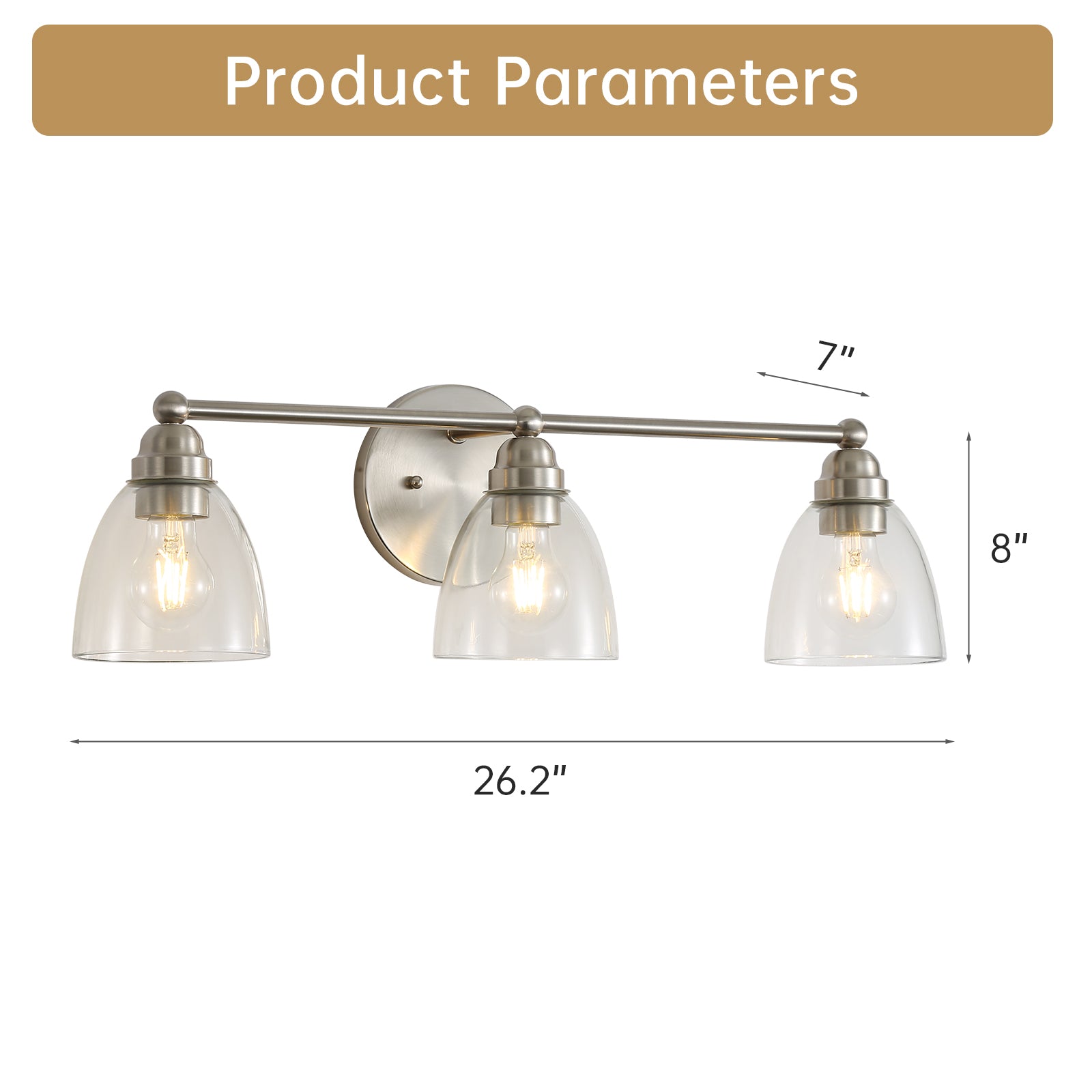 Modern 3 Light Brushed Nickel Bathroom Vanity Light With Clear Glass Shade, E26 Wall Sconces Over Mirror For Living Room Bedroom Hallway Bulb Not Included Brushed Nickel Glass,Metal