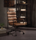 Retro Brown Swivel Office Chair With Pneumatic Lift Caster Wood Solid Brown Office Office Chairs Solid Back Swivel Genuine Leather