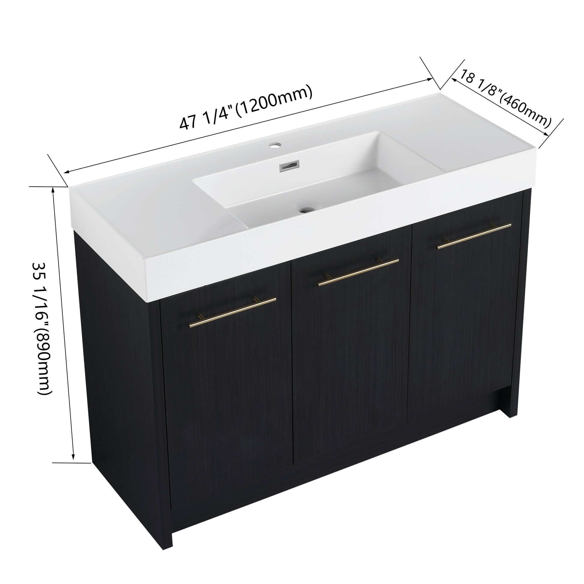 48 Inch Freestanding Bathroom Vanity With Resin Sink, With Soft Closing Door, Kd Package Black Chestnut 3 Bathroom Freestanding Modern Plywood