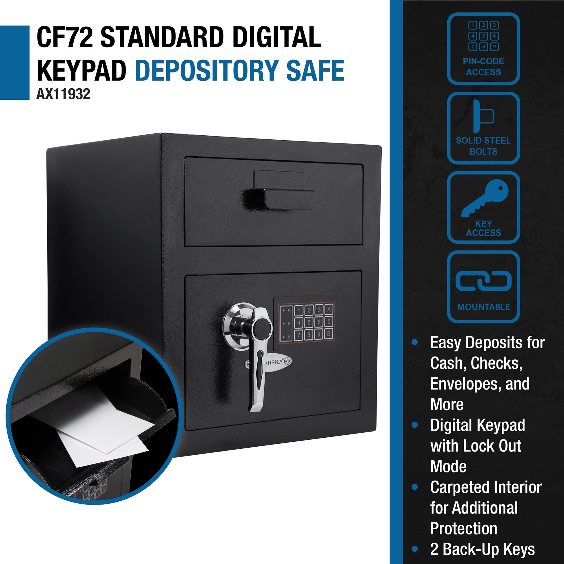 0 72 Cu Ft Keypad Depository Safe Black Steel