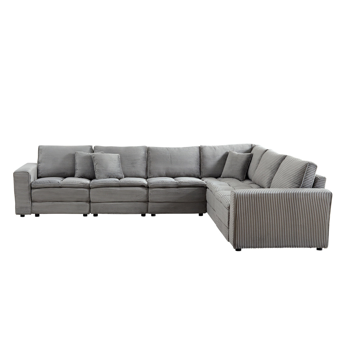 6 Seats,Oversized Sectional Sofa,L Shaped Corner Couch With Detachable Seat & Back Cushion, Corduroy Upholstery Convertible Sleeper Sofa&Couch For Living Room Grey Fabric 6 Seat