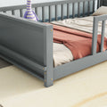 Twin Size Floor Platform Bed With Built In Book Storage Rack,Grey Twin Grey American Design Pine