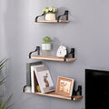 Floating Shelves, Long Wall Shelves Set Of 3, Wall Mounted Shelves With Brackets For Bedroom, Living Room, Kitchen, Bathroom Natural Wood Natural Wood Metal & Wood