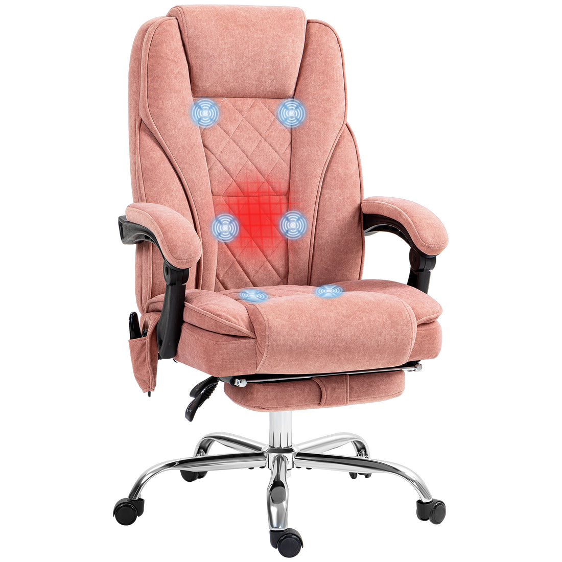 Vinsetto Massage Office Chair With Foot Rest, Executive Office Chair With 6 Vibration Point And Heat, Reclining Computer Chair, Swivel Desk Chair, Adjustable Height, Pink Pink Polyester