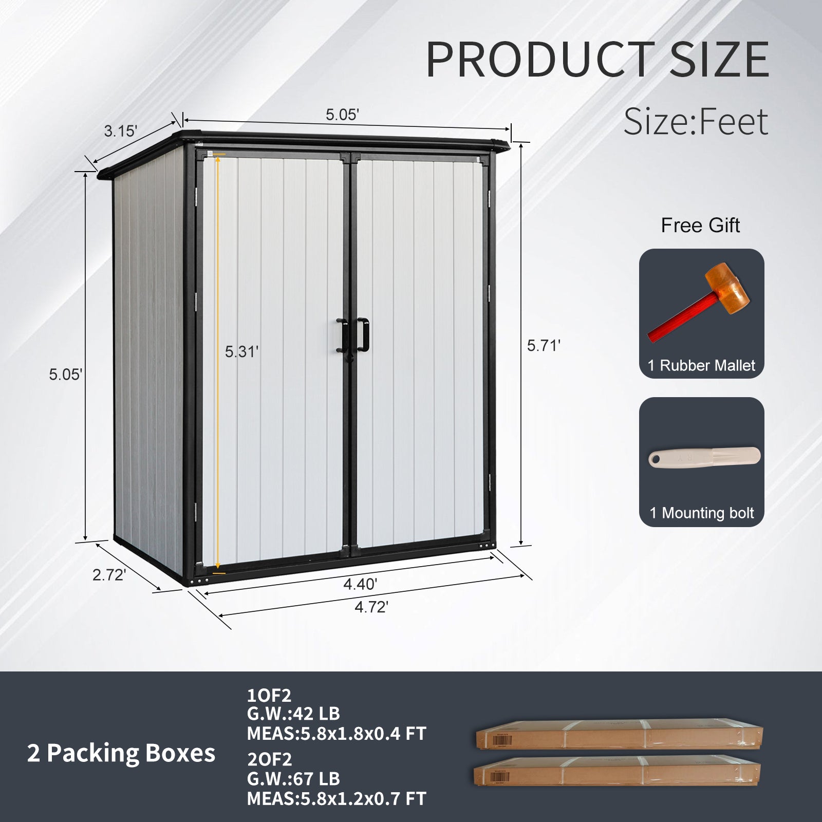 5X3Ft Outdoor Storage Shed Waterproof Resin Cabinet With Lockable Doors For Bikes And Patio Furniture Black Plastic