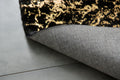 Luxury Machine Washable Black Abstract Gold Gilded Chinchilla Faux Fur Area Rug Black Gold Polyester