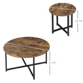 Homcom Round Coffee Table Set Of 2, Industrial Living Room Tables With Metal Frame, Circle Coffee Tables For Living Room, Rustic Brown Rustic Brown Mdf