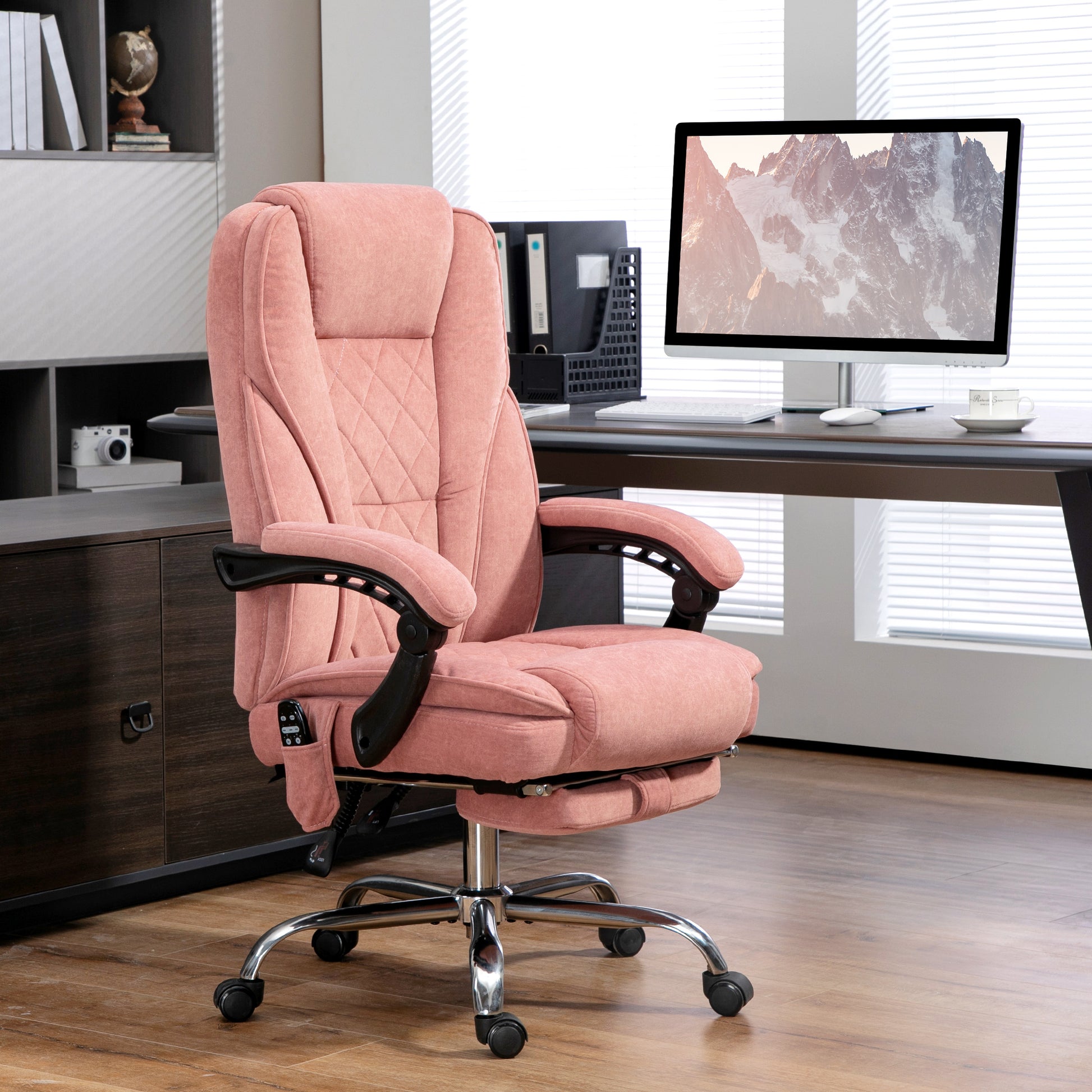 Vinsetto Massage Office Chair With Foot Rest, Executive Office Chair With 6 Vibration Point And Heat, Reclining Computer Chair, Swivel Desk Chair, Adjustable Height, Pink Pink Polyester