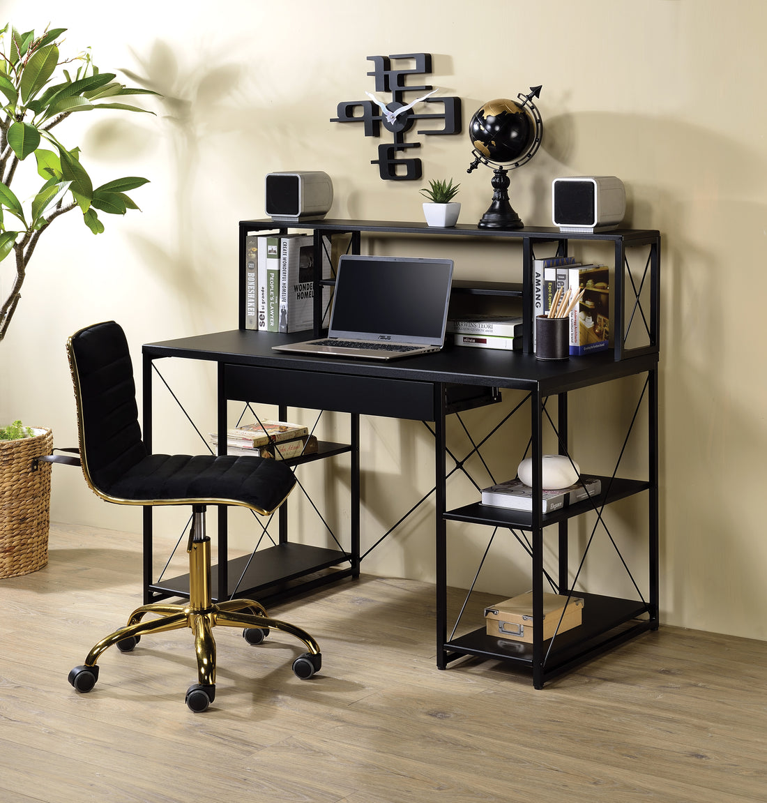 Amiel All Purpose Black Finish Writing Desk Black Synthetic Wood