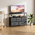 Tv Stand Dresser For Bedroom Entertainment Center With 5 Fabric Drawers, Storage Organizers Units For Living Room, Media Console Table With Open Shelf Up For 45