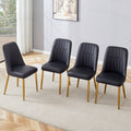 4 Modern Dining Chairs, Sleek Pu Leather Backrest, And Gold Metal Legs Bring A Comfortable Home Experience To The Kitchen, Bedroom, And Office. Black Pu