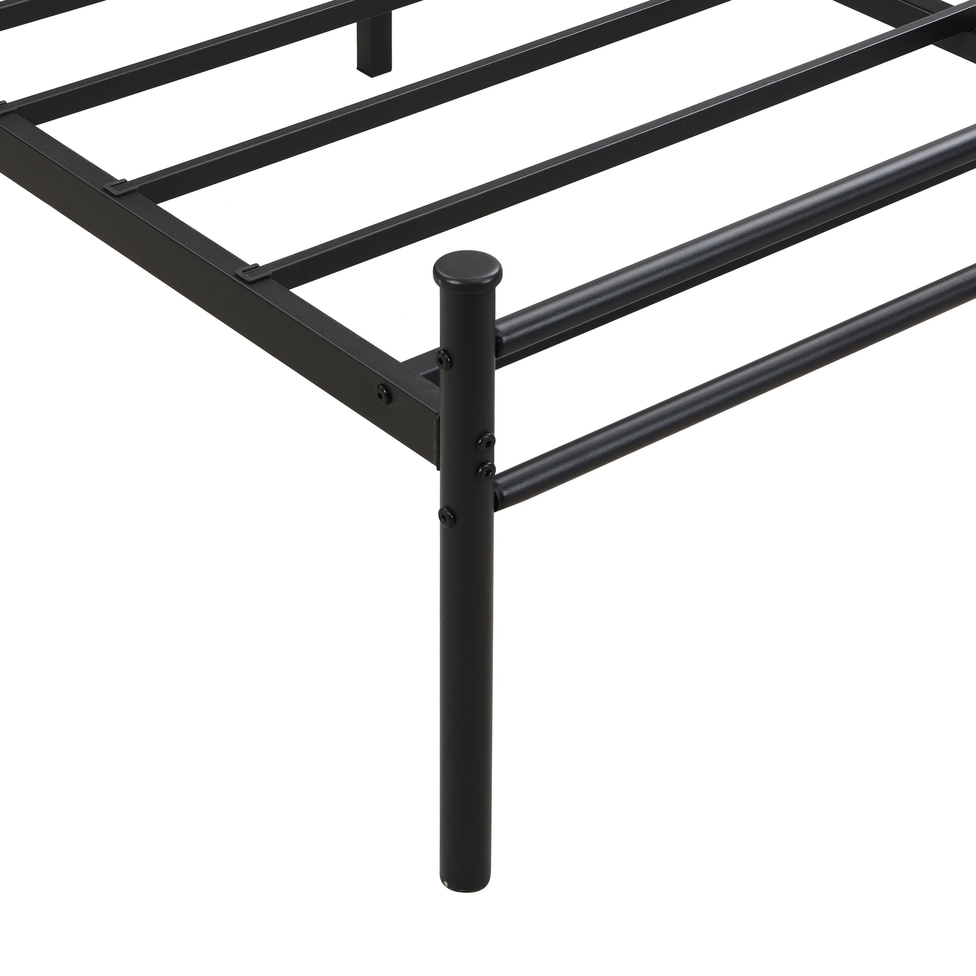 King Size Metal Bedframe,Headboard With Wood Panel Decoration,Black Black Brown Metal