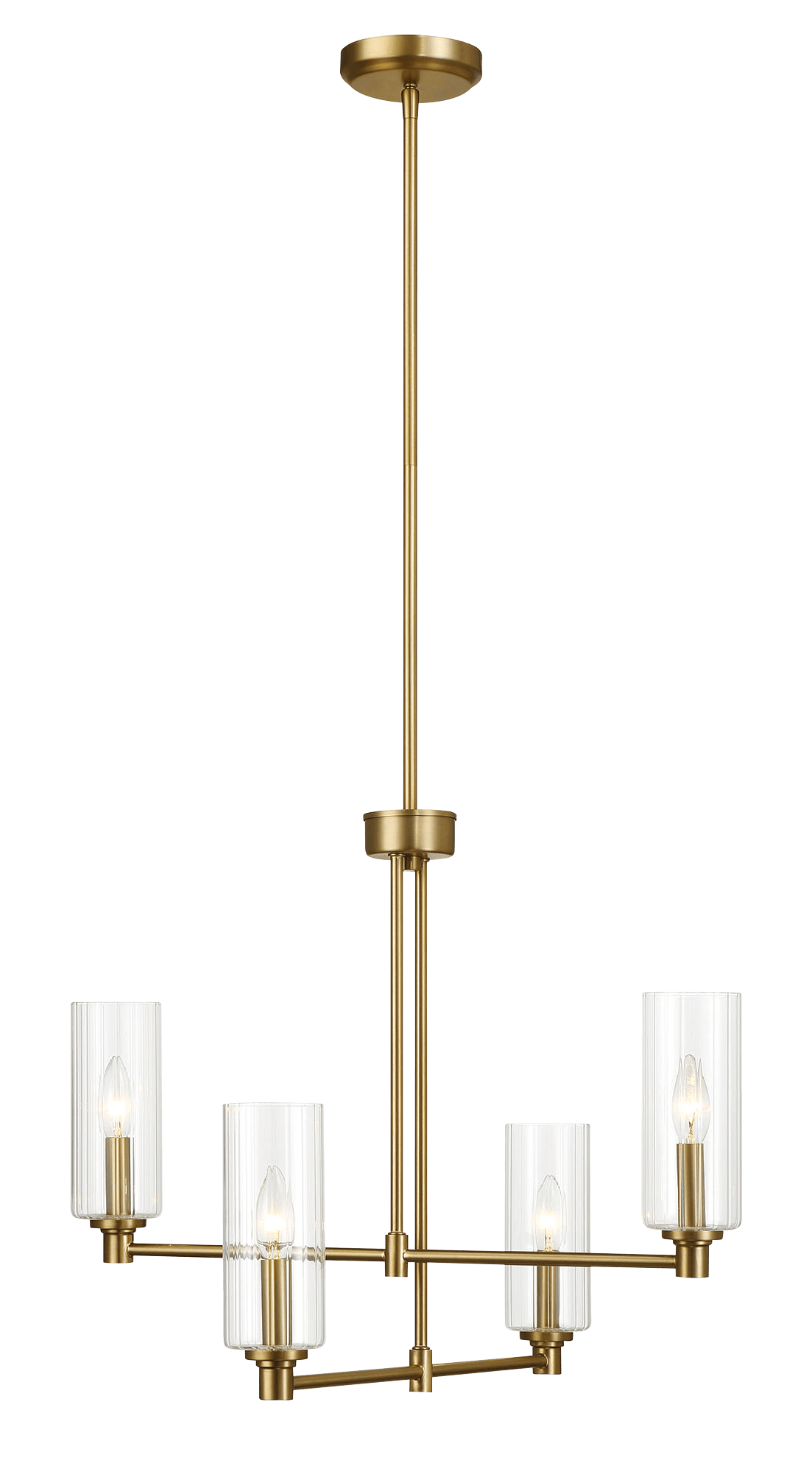 Enigma Four Lights Chandelier With Clear Ribbed Glass Satin Brass Antique Brass,Clear,Gold Ceiling Lights Brass,Glass