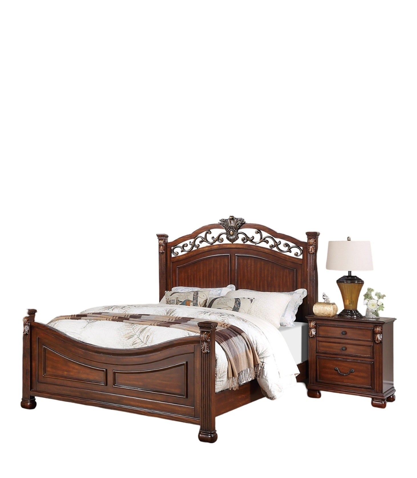 Formal Traditional Dark Cherry Color 1Pc Eastern King Size Bed Tufted Faux Leather Headboard Footboard Bedframe Box Spring Required King Cherry Wood Bedroom American Traditional,Classic,Contemporary,Luxury,Traditional Pine Bed Frame Plywood