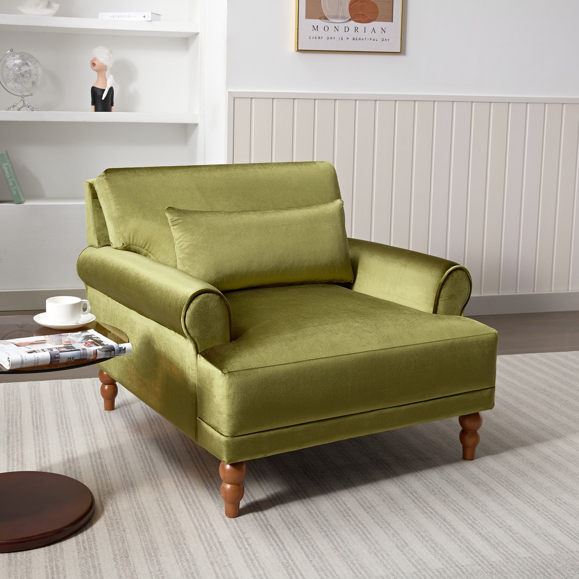 Mirod Elegant Circular Armrests, Ergonomic Lumbar Support, Vintage Roman Column Legs, Luxurious Large Size, Enhances Living Room Aesthetics, For Living Room,Bedroom And Study Green Velvet