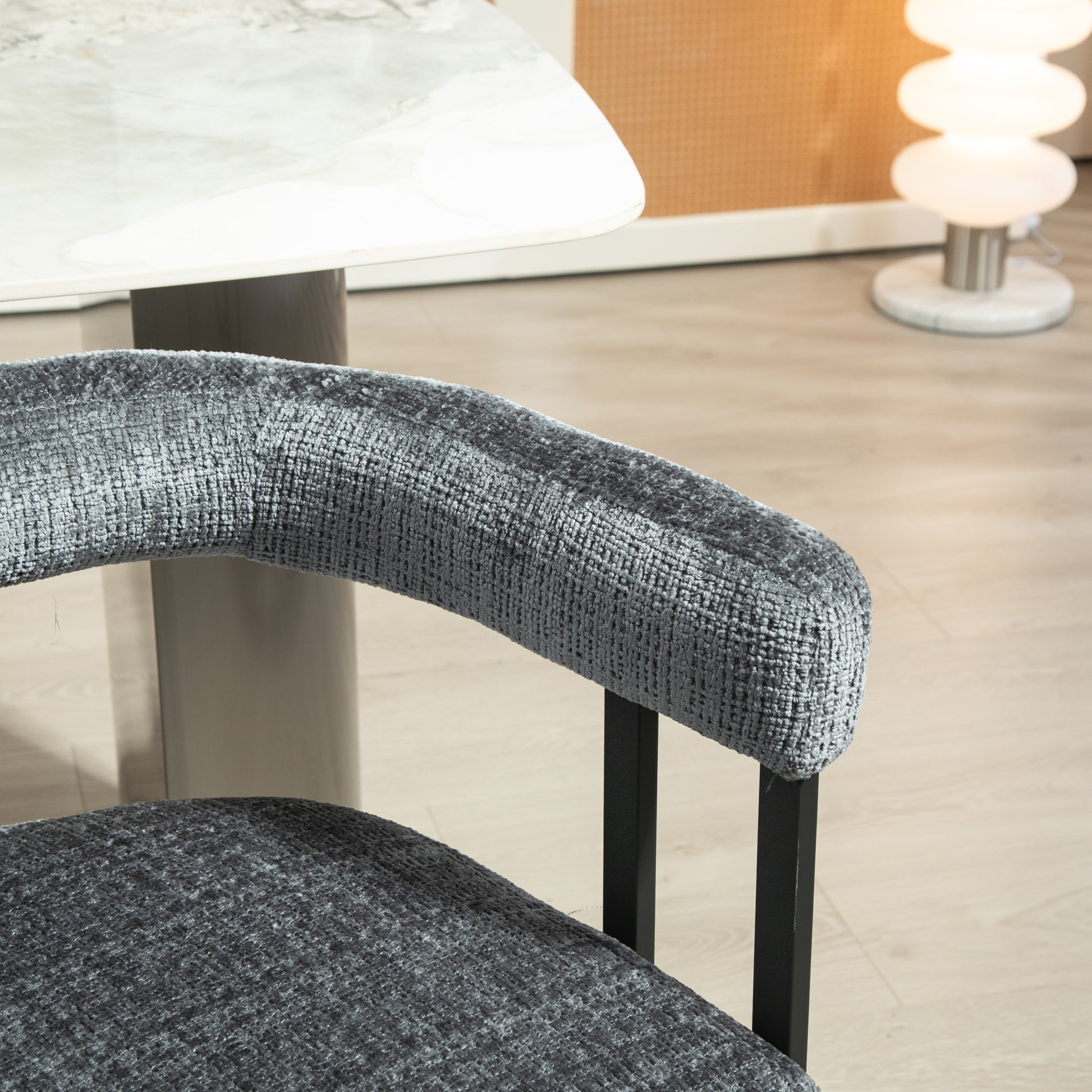 Coolmore Contemporary Designed Chenille Fabric Upholstered Accent Dining Chair Barrel Side Chairs Kitchen Armchair For Living Room Set Of 2 Gray Chenille Gray Foam Chenille