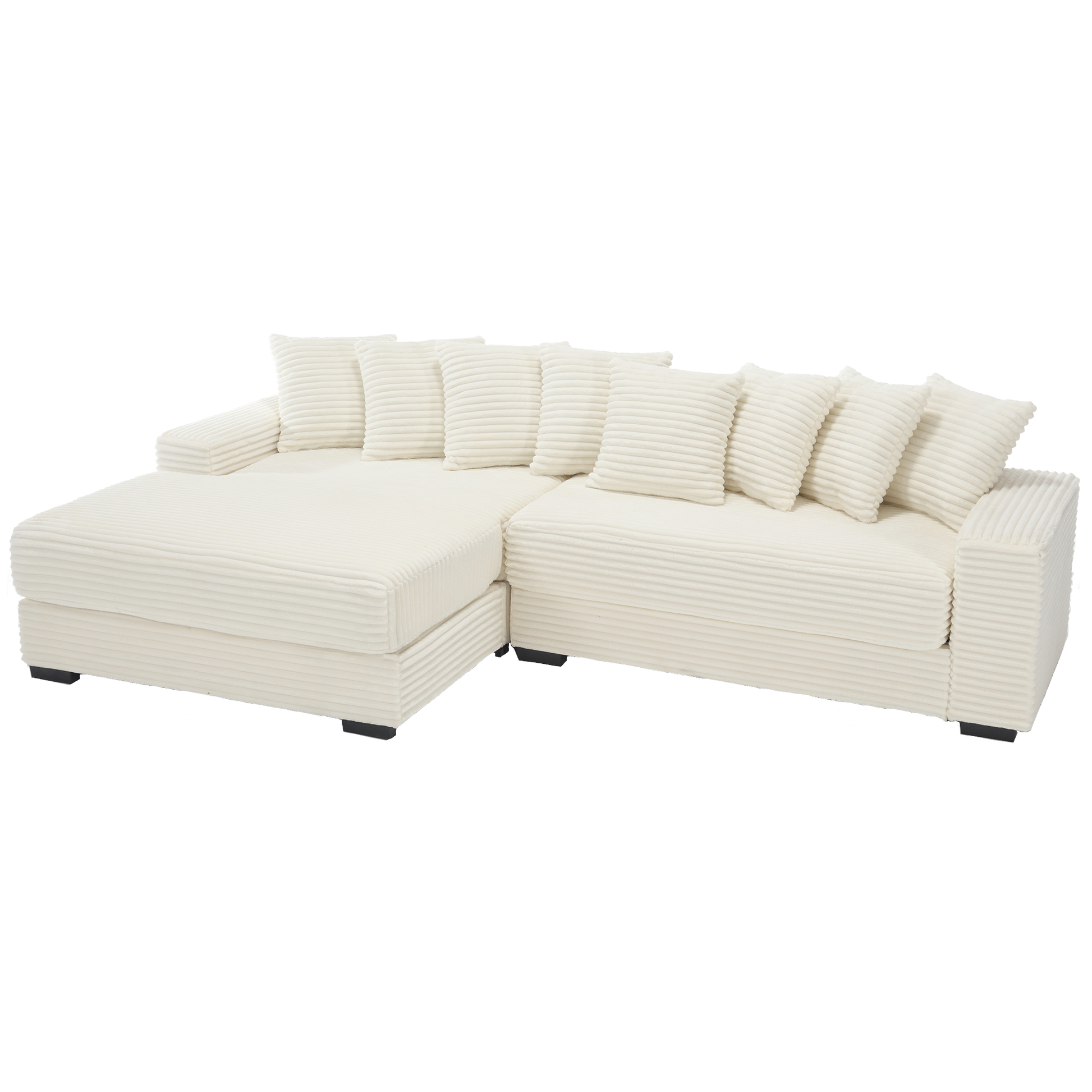 Arrived Oversized Two Piece Couches, L Shaped Sofa, Corduroy, Left Chaise Daybed,With Armrests,Eight Throw Pillows,Corner Sofa,Easy To Assemble, Beige Beige Polyester Wood Primary Living Space Pillow Back Medium Soft Modern Square Arms Wood 3 Seat