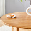 Table And Chair Set, Ancient Style Solid Wood Dining Table, Imitation Rattan Table Legs, Beautiful Simple Solid Wood Dining Chair, Perfect For Dinner, Meetings, Home And Office Decoration Wood Rubber Wood