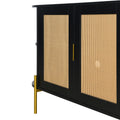 2 Door Elegant Curved Dining Cabinet With Gold Trim And Woven Rattan Doors For Dining Room Black Black Particle Board