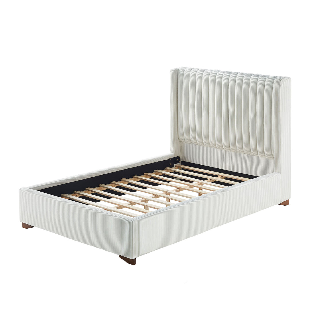 Full Size Modern Design Bed Frame Upholstered Queen Bed Frame Platform With Headboard Corduroy Headboard Wooden Slats Support, No Box Spring Needed,Mattress Foundation,White Full White Corduroy