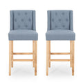 Vienna Contemporary Fabric Tufted Wingback 31 Inch Counter Stools, Set Of 2, Light Blue And Natural Light Blue Fabric