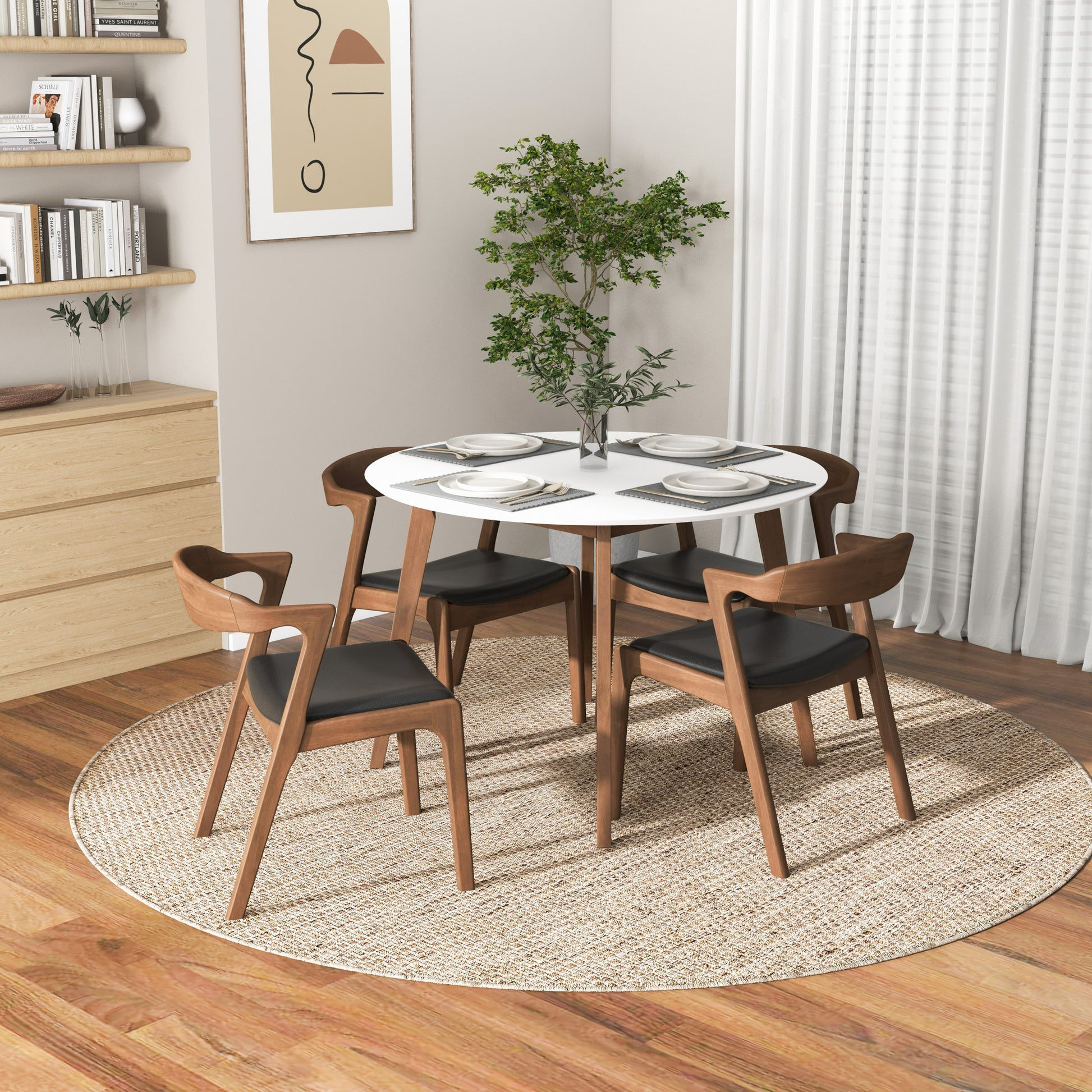 Alina Dining Table White Brown,White Seats 4 Brown Dining Room Mid Century Modern Oval Solid Wood