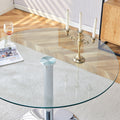 A Glass Tabletop With A Diameter Of 39.7 Inches And A Modern Minimalist Circular Dining Table With Electroplated Silver Metal Legs. Suitable For Restaurants, Living Rooms, And Conference Rooms.Dt