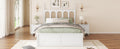 Queen Size Rattan Platform Bed With With 2 Big Drawers, T Size Trundle, White Queen White Plywood