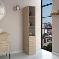 Linen Cabinet, Three Shelves, Four Drawers, Light Pine White Multicolor Solid Wood Mdf Engineered Wood