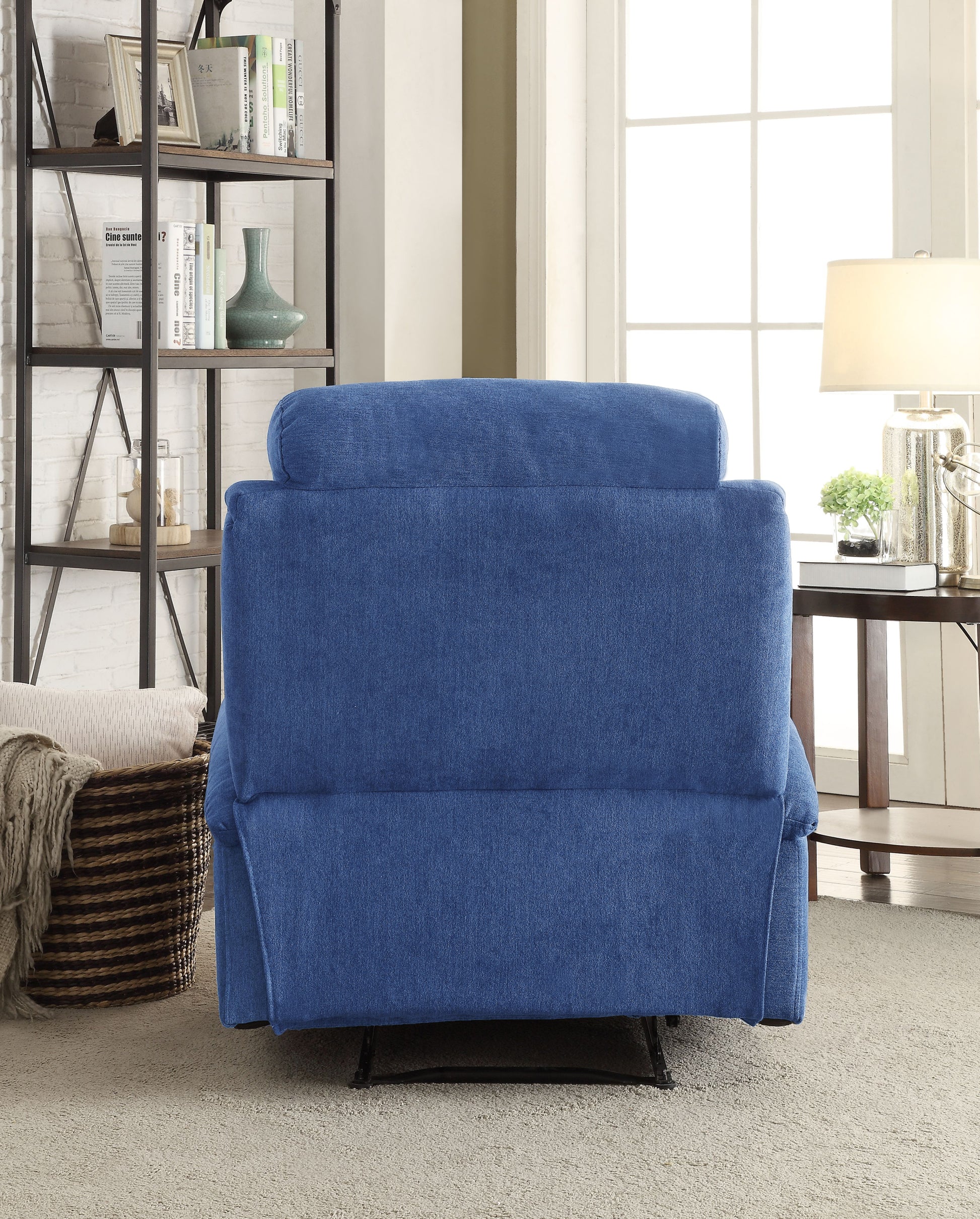 Blue Recliner With Cup Holder Blue Linen Manual Handle Metal Primary Living Space Tight Back Handle Pillow Top Arms Fabric Metal