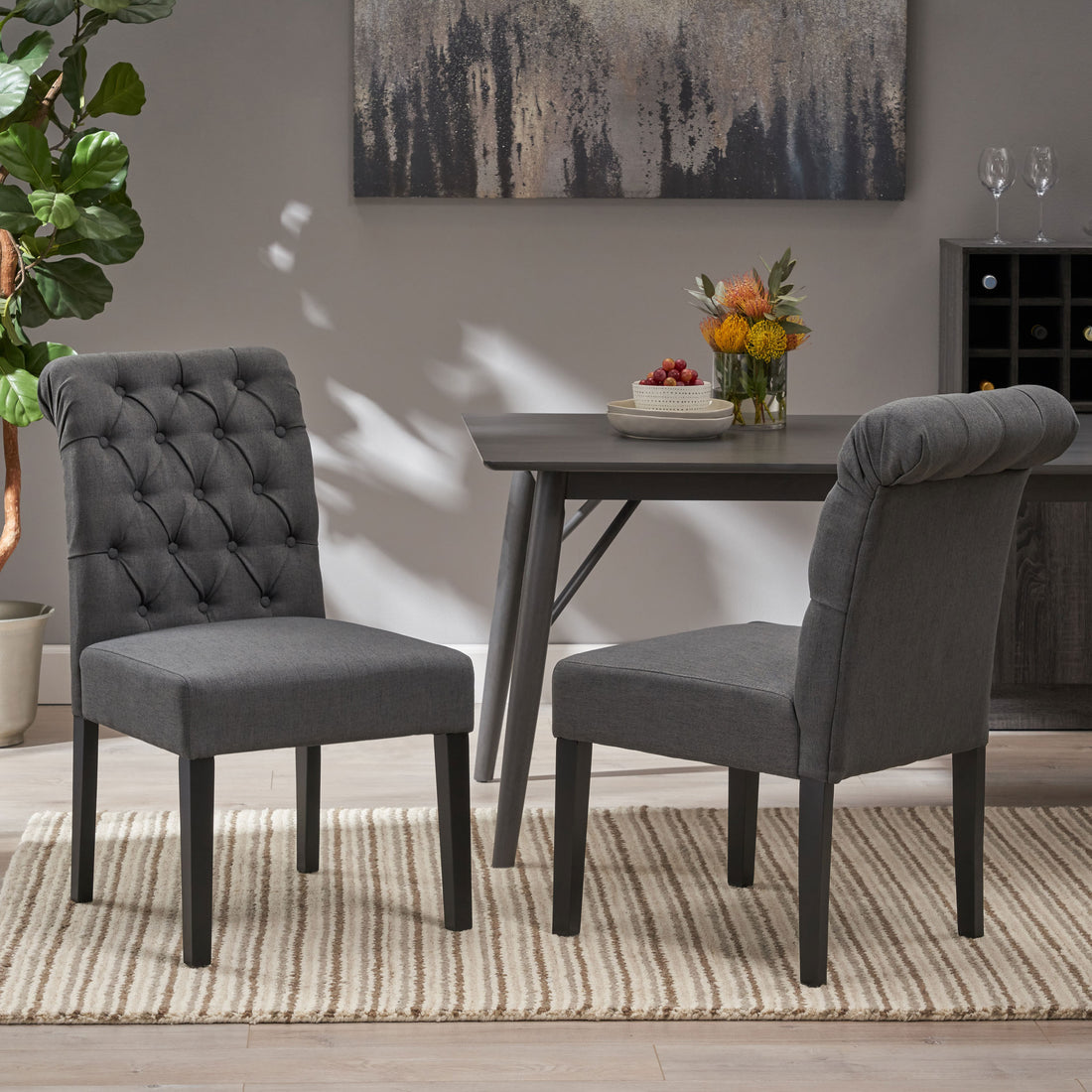 Broxton Tuft Dining Rolltop Kd Mp2 Set Of 2 Dark Gray Fabric